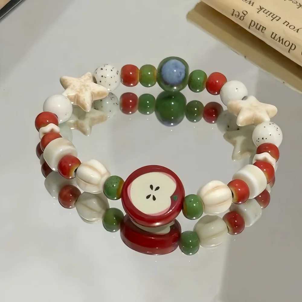 Retro imitation Apple Ceramic Bead Bracelet Cute Color Mixed Star Women Bracelet Fashion Design Jewelry Trend Accessories W251206