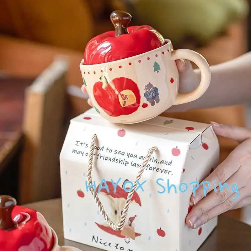 Christmas Apple Ceramic Cup Vintage Girls Apple Cup with Lid and Spoon MugChristmas Gift Coffee Couple Milk Breakfast Mugs M251206 - view 7