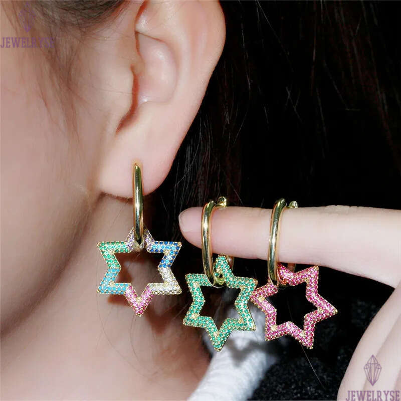 Fashion Cute Colorful AAA Cubic Zirconia Charm Heart Star Earrings Designer Copper Double Loop Phase Buckle 18k Gold White Green Red CZ Earring For Wo