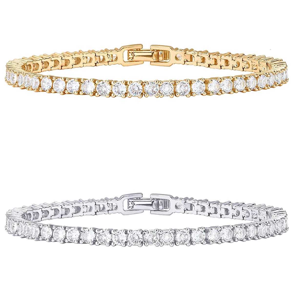 2pcs Simple And Stylish Fully Inlaid Micro-inlaid Water Diamond 3mm Cubic Zirconia Classic Tennis Bracelet W251206