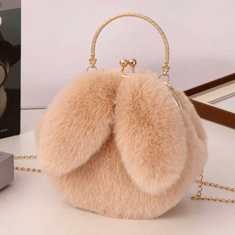Adorable Rabbit Ears Fluffy Crossbody Bag Women Stylish Chain Shoulder Handbag NewT251206