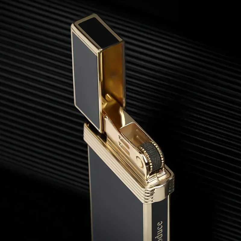 Brass Electroplated tra thin Windproof Butane Gas Lighter Mticolor ic Grinding Wheel Ignition Lighters Collection H251206