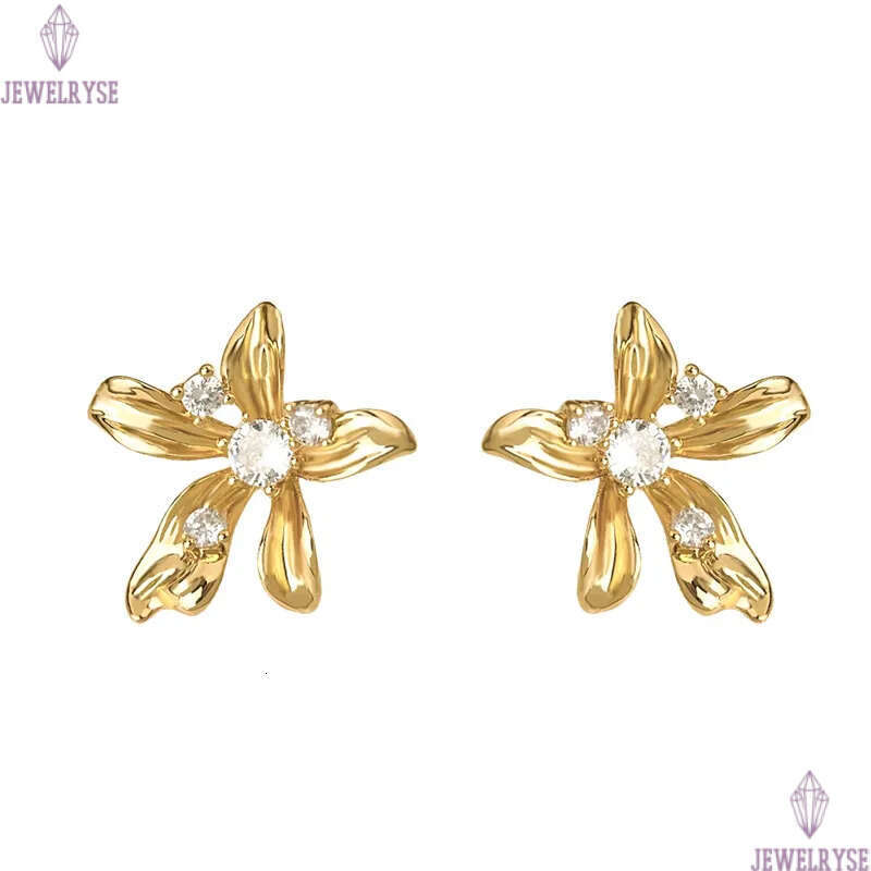 new 18k gold flower designer stud earring for woman party AAA cubic zirconia luxury diamond earrings womens ear clip jewelry S925 silver needle valent