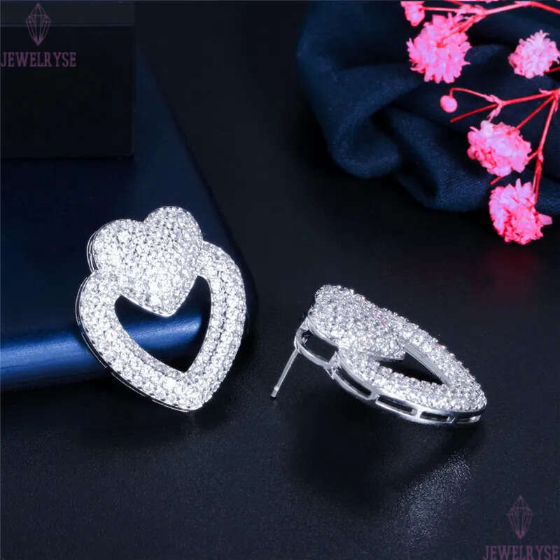 Fashion Copper Heart Stud designer earring Rose White AAA Cubic Zirconia Earrings 18k Gold Silver Plated Earring Jewelry For Women Party Girls Teen Gi