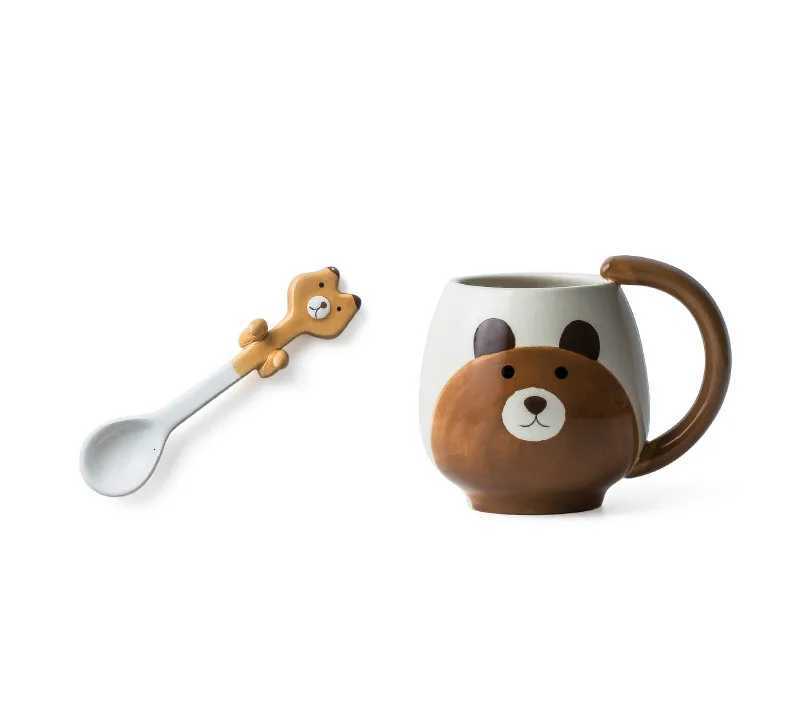1pc Hand-painted Coffee Cup Lovely Panda/frog/cat/pig Ceramic Mug Teacup Include Teaspoon M251206 - view 7