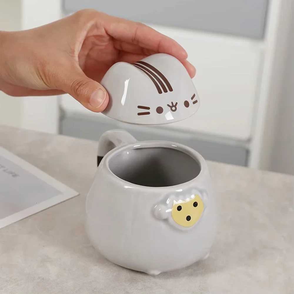 301-400ml Cartoon Cute Ceramic Pet Cat Leak-proof Lid Milk Mugs Lucky Water Cup Coffee Cups Juice Cup With Lids for home M251206 - view 4