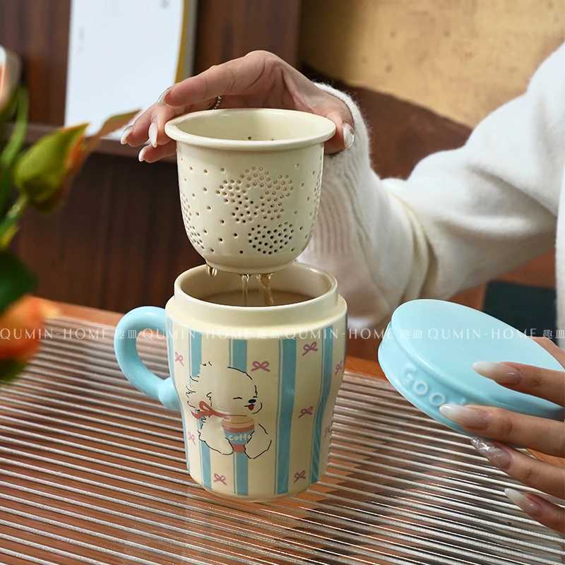 Ins Style Cute Puppy Mug Cartoon Ceramic Tea Separator Cup with Lid Tea Strainer Water Cup Mugs Coffee Cups M251206 - view 3
