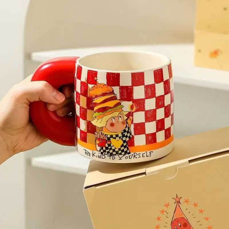 High Aesthetic Cartoon Ceramic Mug Cute Breakfast Milk Coffee Mugs Creative Couple Water Cup Gift Collaboration Free Stickers M251206 - view 6