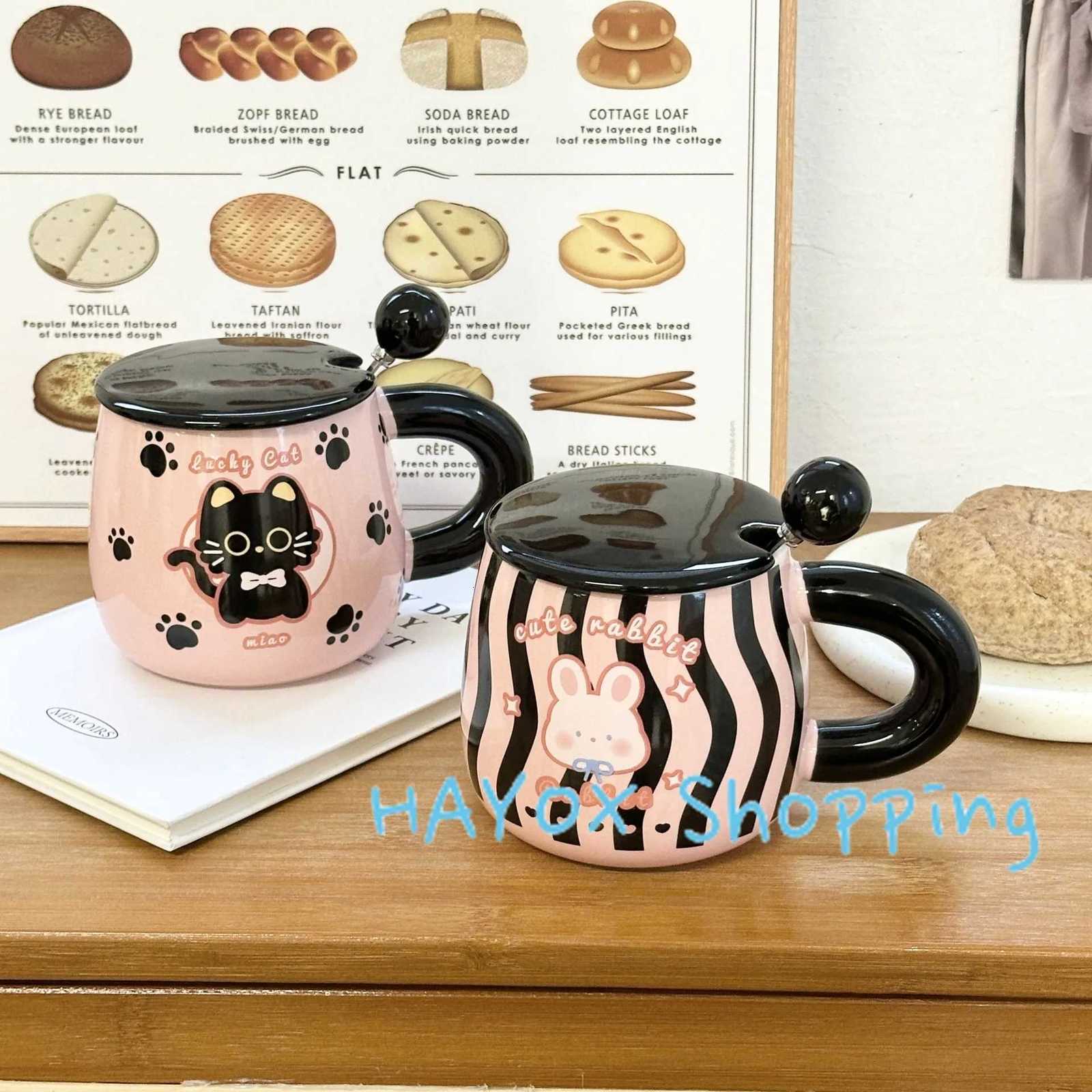 Pink Cat Mug Cartoon Ceramic Cup with Lid and Spoon Office Water Cup Cute Breakfast Mik Student Cup for Christmas Gift M251206 - view 3