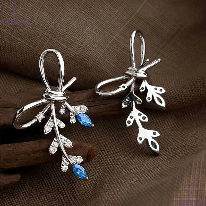 original elegant bowknot CZ stud designer earring for woman travel blue AAA cubic zirconia earrings ear clip jewelry S925 silver needle womens friend 