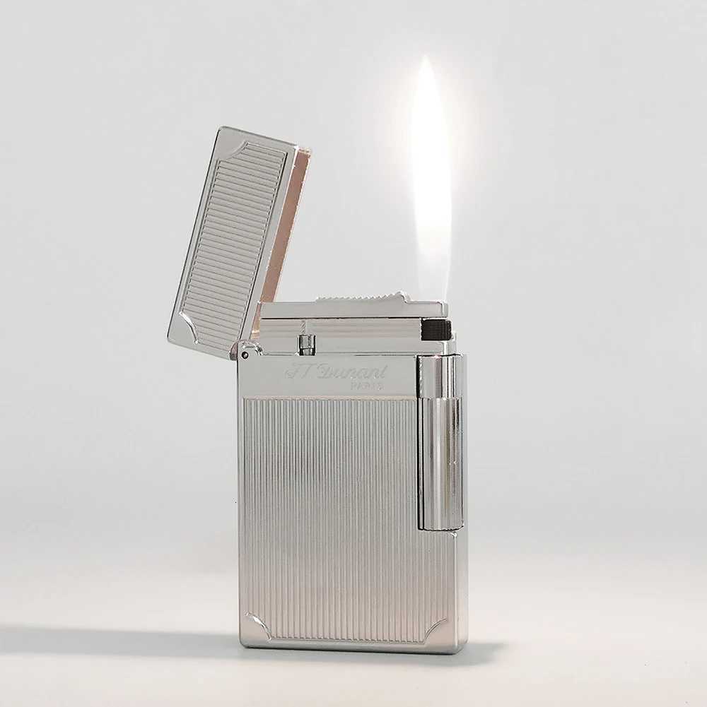 JTDunant Brass Lighter Butane Gas Smoking Cigarette Accessory Man Gift Collections Ping Sound Vertical Lines H251206