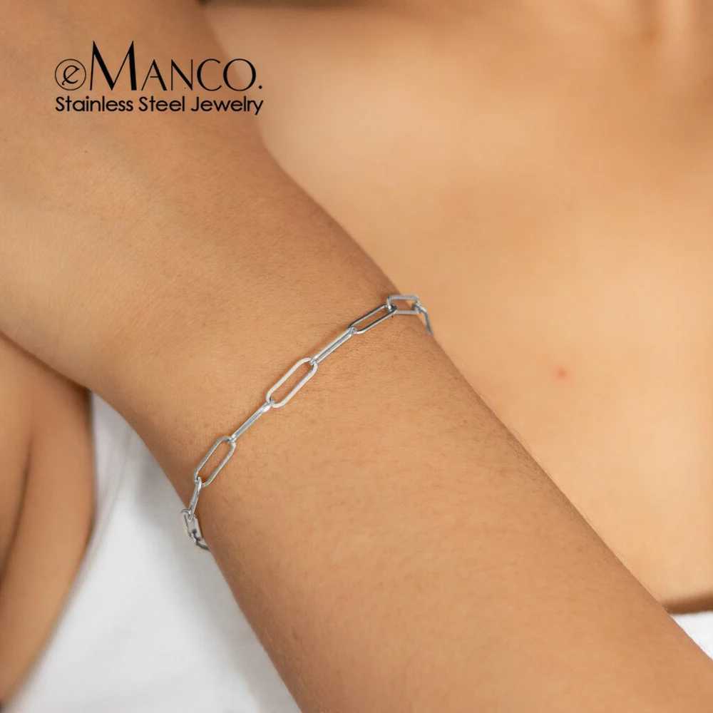 eManco Exquisite Minimalist Link Chain Bracelet Stainless Steel Silver Color Womens Daily Fashion Gatherings Gifting W251206