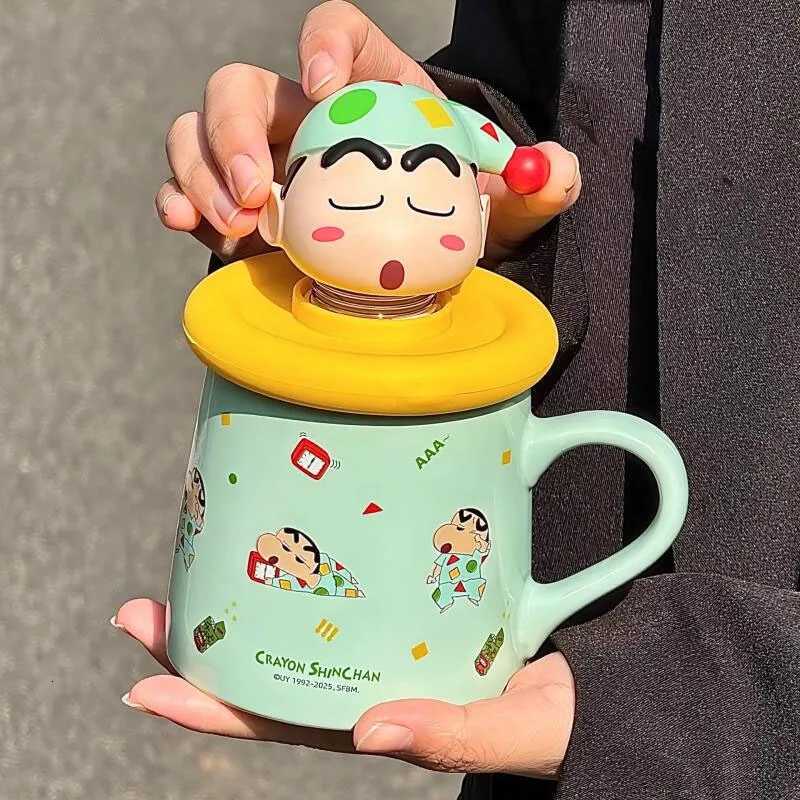 Crayon Shin Chan Ceramic Water Cup Kawaii Portable with Lid Coffee Milk Water Cup Ins Korean Cartoon Anime Friends Gift M251206 - view 4
