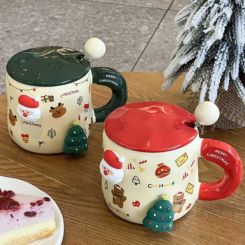 420ml Christmas Ceramic Cup Gingerbread Man Santa Claus Mug with Cap Spoon Afternoon Camellia Flower Tea Cup Breakfast Milk Mug M251206 - view 3
