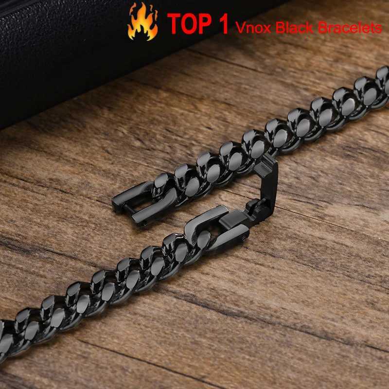 Vnox 8mm/10mm Bold Cuban Chain Bracelets for Men Black Stainless Steel Miami Curb Links Wristband Chunky Male Boy Jewelry W251206
