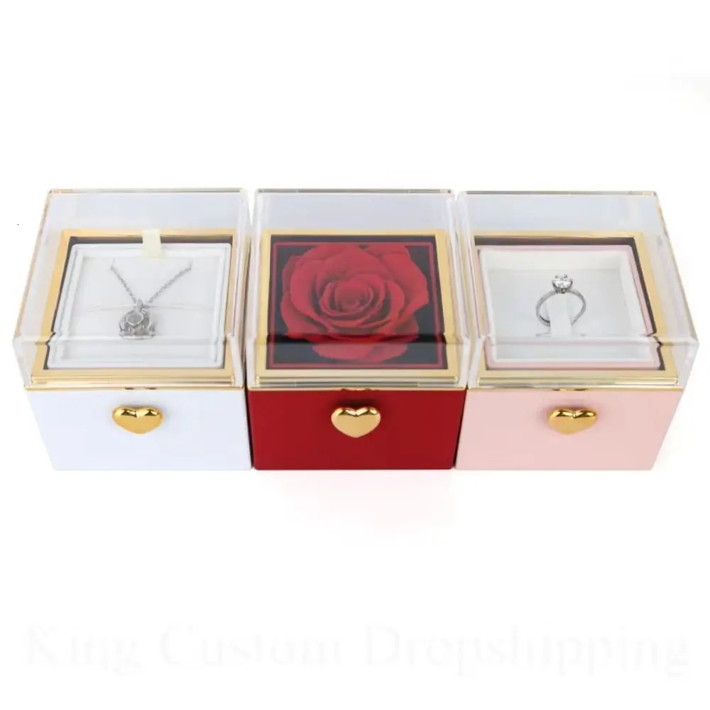 Rotation Rose Jewelry Gift Box Eternal Rose Ring Display Proposal Ring Boxes Dustproof Jewelry Display Rack Lovers 251201