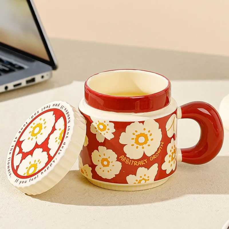 China-Chic Flower Covered Ceramic Mug Large Capacity Imitation Enamel Gift Couple Cups Breakfast Milk Coffee Mugs Kawaii Cup M251206 - view 3