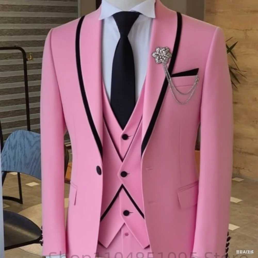 Mens Solid Slim Fit 3-Piece Business Suit Set wiTH Blazer VEST And Pants for Wedding Party Fashion Tuxedo a02 M260313