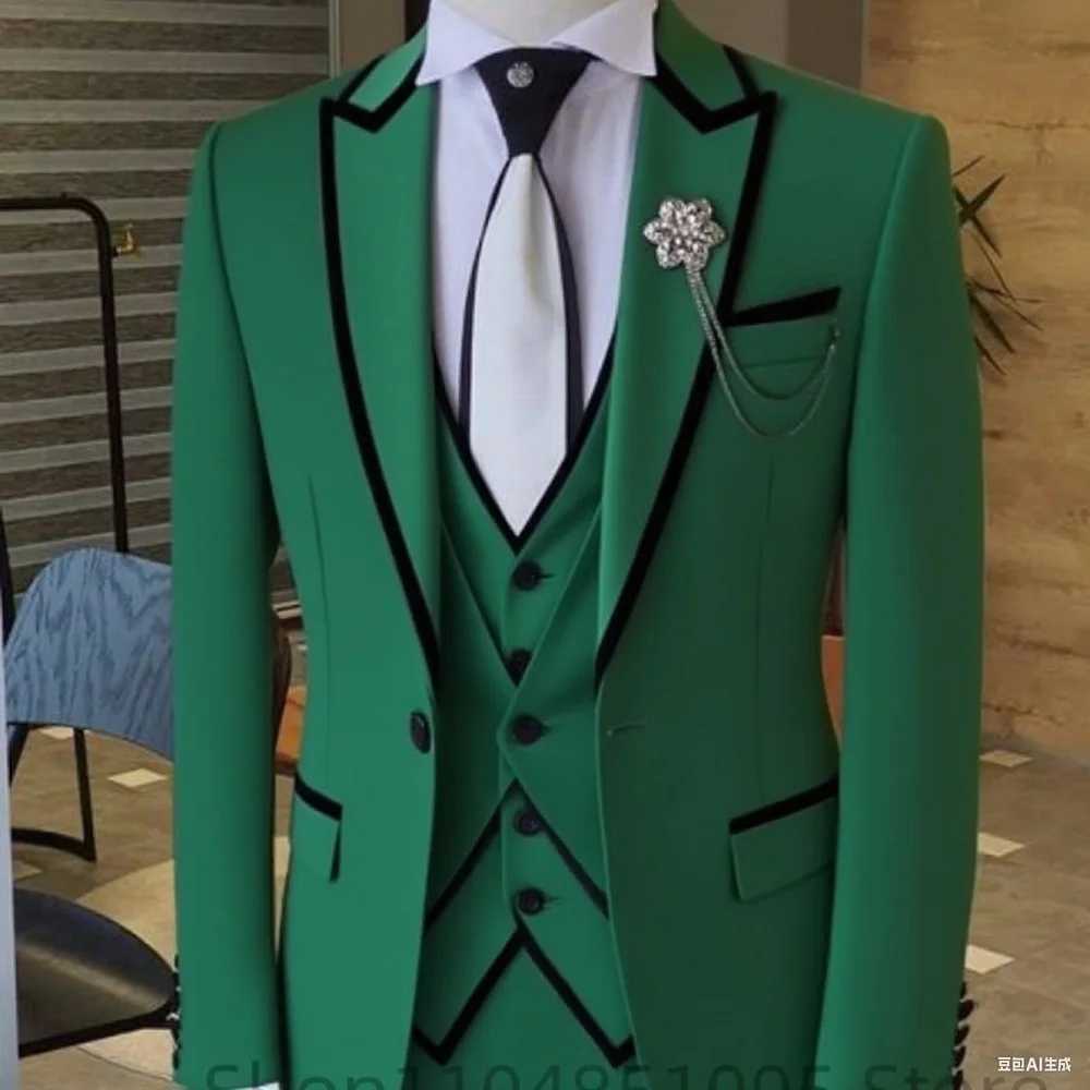 Mens Solid Slim Fit 3-Piece Business Suit Set wiTH Blazer VEST And Pants for Wedding Party Fashion Tuxedo a02 M260313