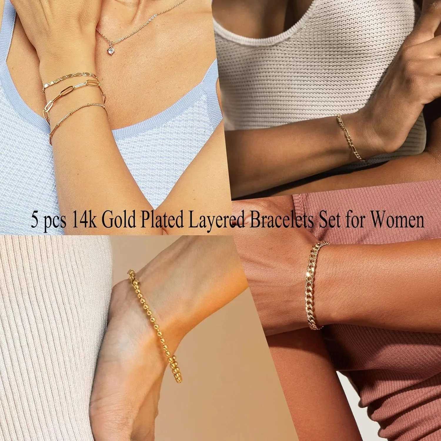 Gold Bracelets Set for Women14K Gold Plated Dainty Gold Link Chain Bracelets Trendy Stackable Gold Cuff Bracelets Jewelry Gifts W251206