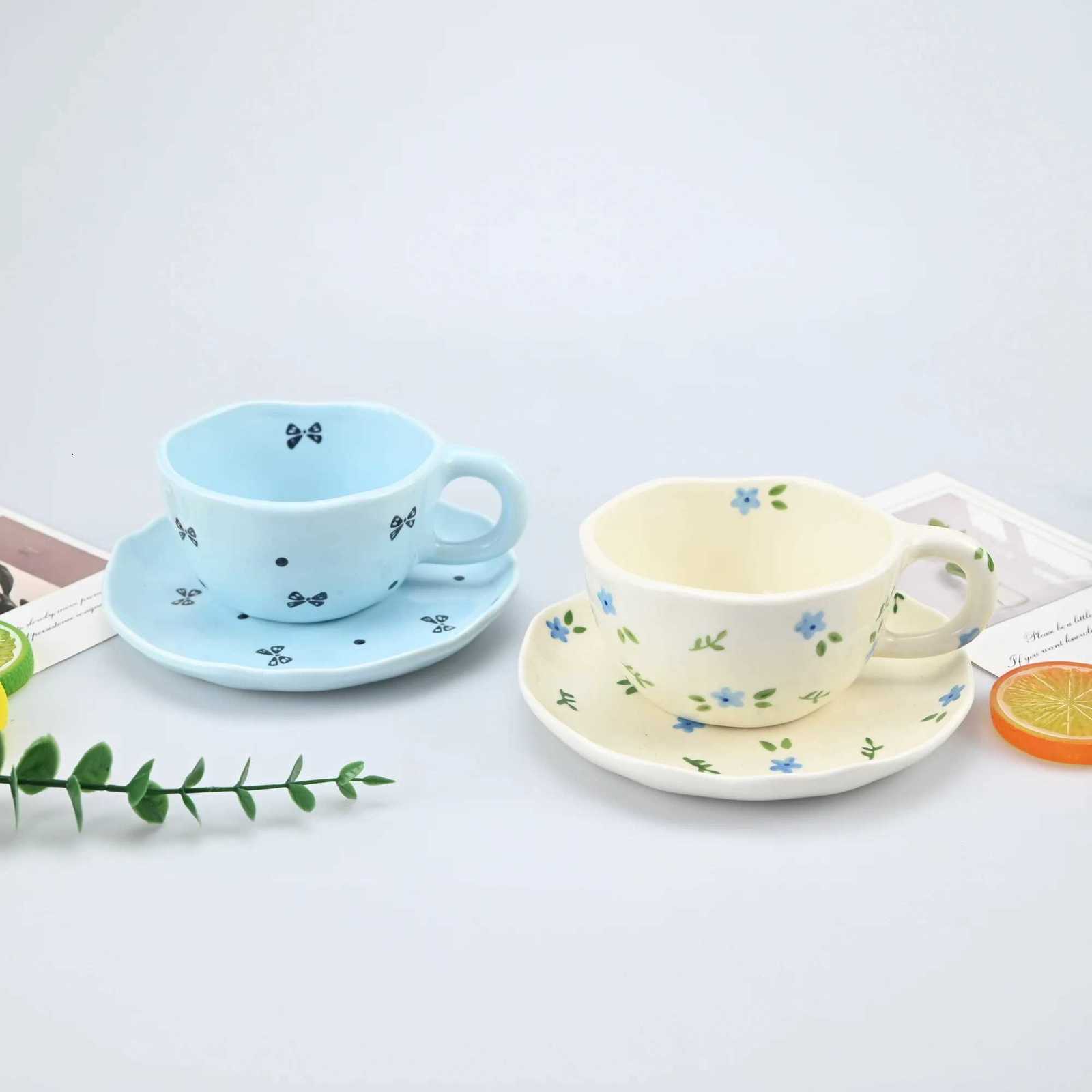 2PCS/Set High-end Coffee Cups And Saucers High-value Ceramic Mugs Business-style Latte Art Coffee Cups Hand-pinched Cups M251206 - view 5