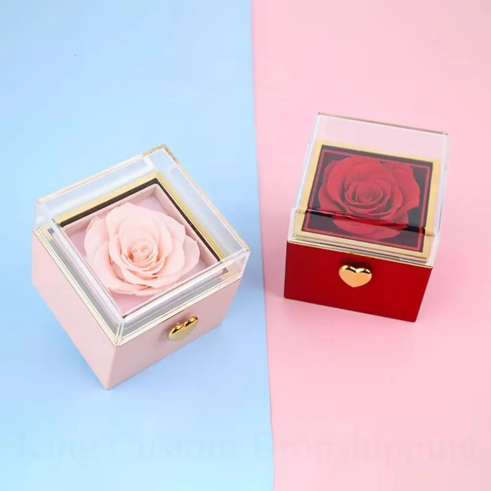Rotation Rose Jewelry Gift Box Ring Display Eternal Rose Proposal Ring Boxes Dustproof Jewelry Display Rack Mothers Day 251201 - view 3