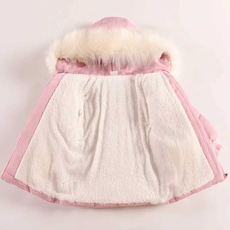 Flowers Autumn Winter Girls Jacket Fur Collar Keep Warm Little Princess Coat Hooded Zipper Baby Outerwear 1-5 Years Kids ClothesW251206