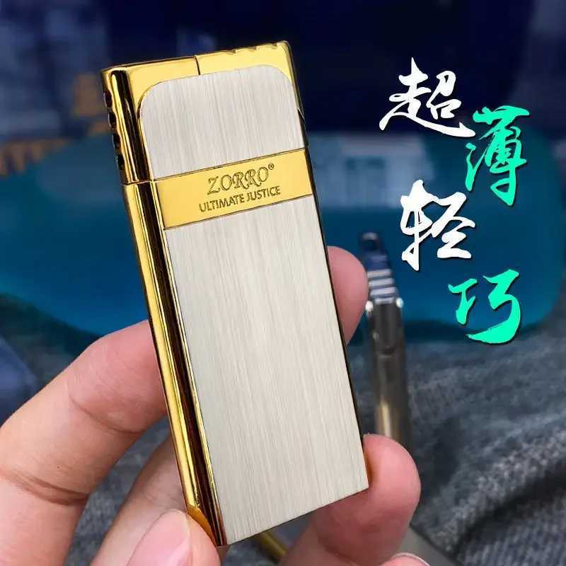 New Slim Gas Lighter Portable Cpact One Touch Ignition Metal Butane Lighter Collectible Mens Gift Cigarette Tool H251206