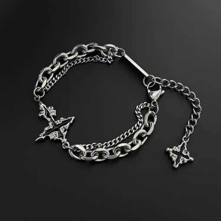 Retro Flame Cross Bracelet For Men Woman Hip Hop Titanium Steel Splice Chain Charm Unisex Jewelry Cool Kpop Luxury Accessories W251206