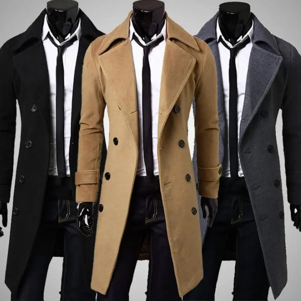 Simple Trench Coat Double-breasted Male Men Coat Coldproof Pure Color Jacket 251202 - view 6