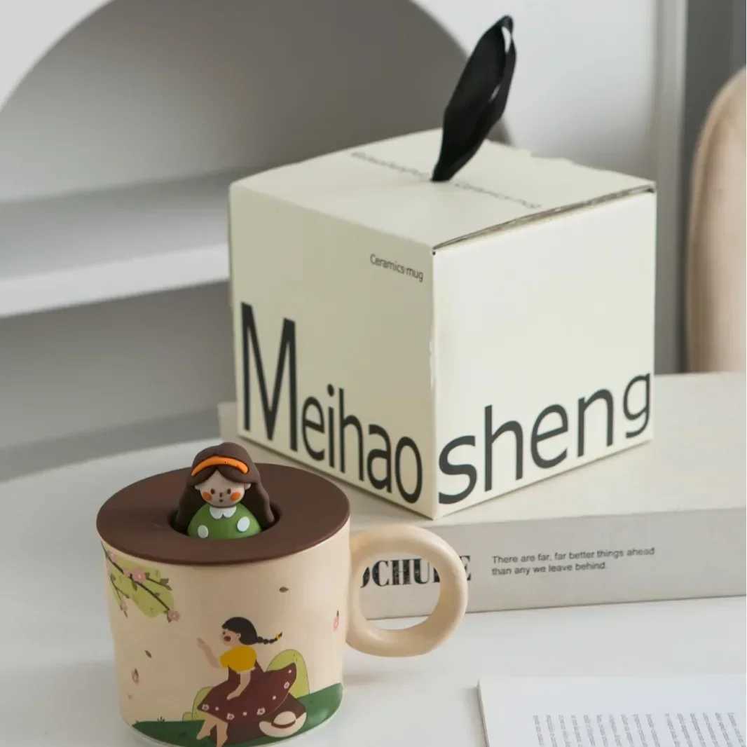 3D Lovely Girl Companion Cup Mug Cover Cute Gift Girlfriend Girls Ceramic Birthday Gift Mug Coffee Cup Mug with Lid IOIPAJ M251206 - view 4