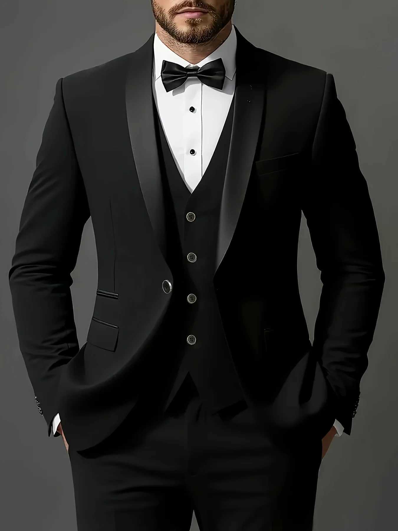 Mens Formal Suit Set Business Casual Slim Fit Tuxedo for Wedding Long Sleeve Notch Lapel Groom M260313