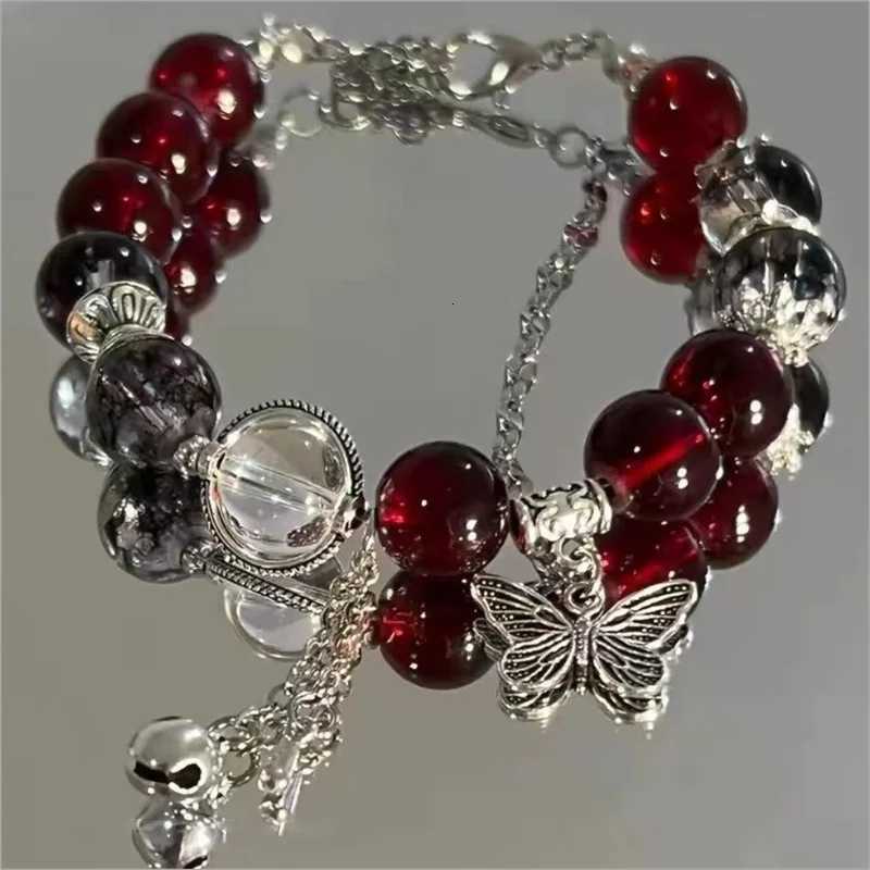Creative Personalized Beaded Bracelet Red Crystal Feather Pendant Bracelet New Women Vintage Elastic Beaded Chain Accessories W251206