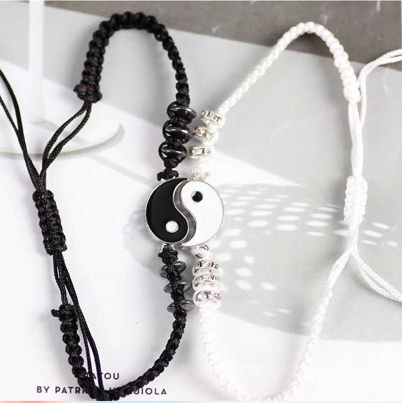 Couple Bracelets Rings Yin Yang Tai Chi Alloy Pendant Adjustable Braid Chain Necklace Matching Lover Bracelet Necklace Earring W251206