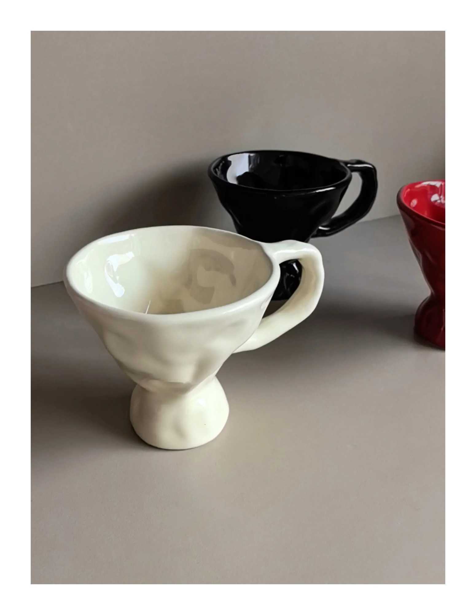 French Ceramic Mug Handmade Creative High Foot Coffee Cup Aesthetic Home Water Cup Elegant Latte Mug for Office Breakfast Gift M251206 - view 6
