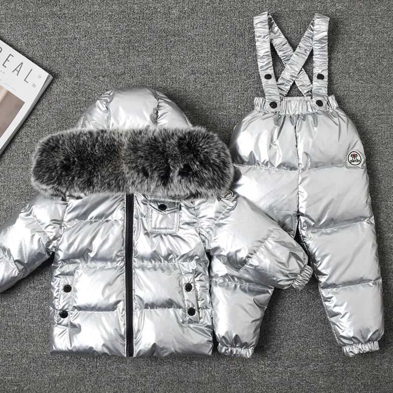 RAISE Winter Children Boy 2PCS Clothing Set Real Fur Waterproof Duck Down Jacket Snowsuit Kid Boy Skiny Sticker Overall Ski SuitW251206