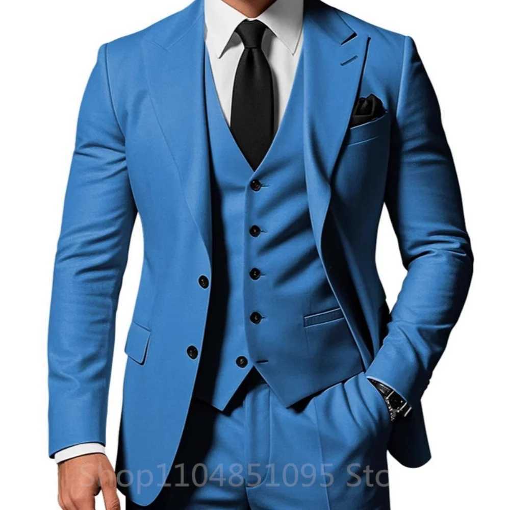 3 Piece Mens Wedding Suits Formal Groom Tuxedo Prom Party Male Fashion Clothing Set with Peak Lapel Jacket Pants Vest M260313