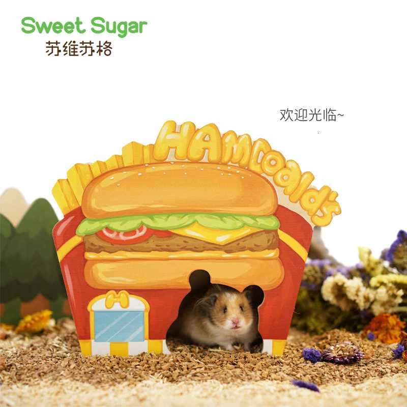 Handmade Painting Wooden Hamsters House Hideout Rat Cage Guinea Pig Bed Small Animals Hide Out Landscaping Pet Accessories M251206