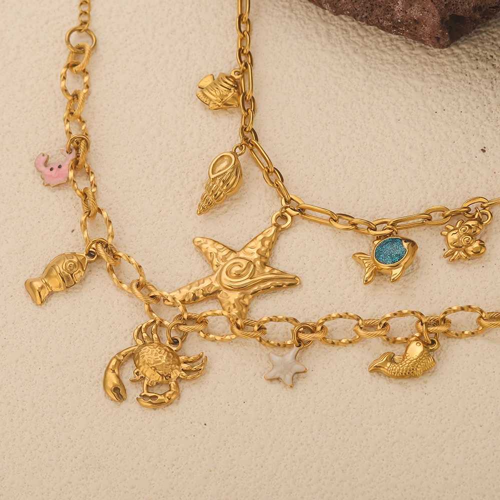 GIOIO Stainless Steel Starfish Seashell Bracelet Gold-Plated Pendant Bracelets For Women Jewelry Waterproof Trendy Jewelry Gift W251206