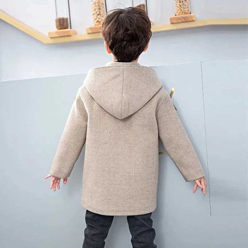 Winter Woolen Jacket For Boy New 2024 Korean Version Fashion Thickening Handsome Mid-Length Keep Warm Casual Childrens ClothingW251206