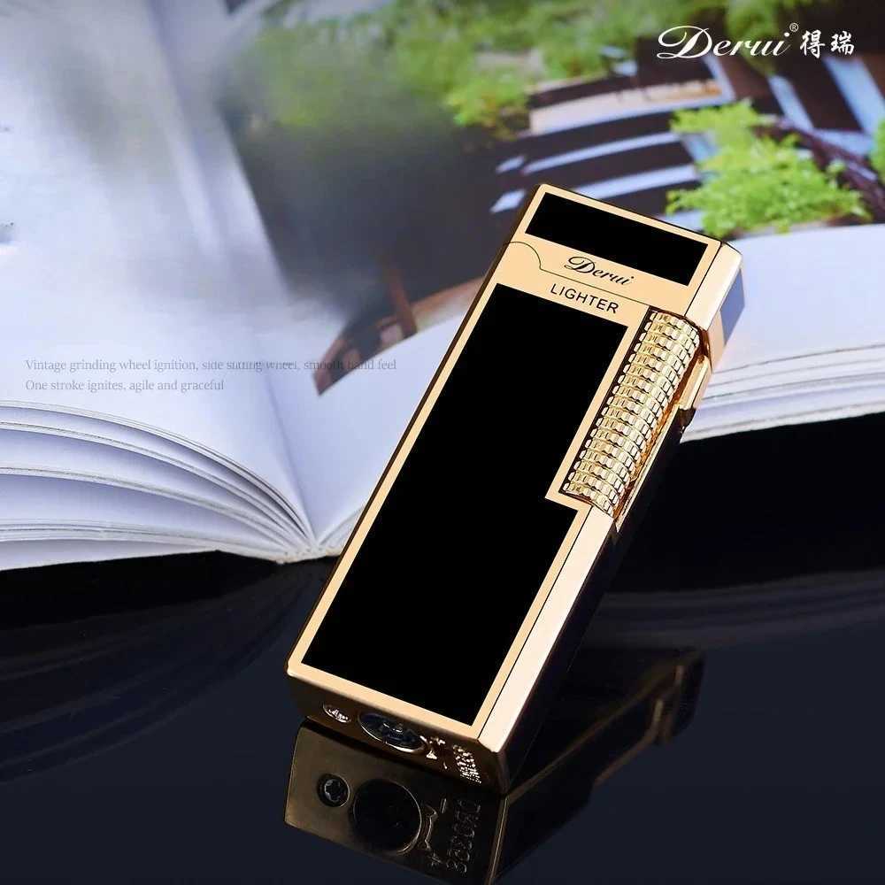 DERUI New Narrow Version Gas Lighter Dual Flame Switching Exquisite and Cpact Metal Grinding Wheel Gift for Men and Wen H251206