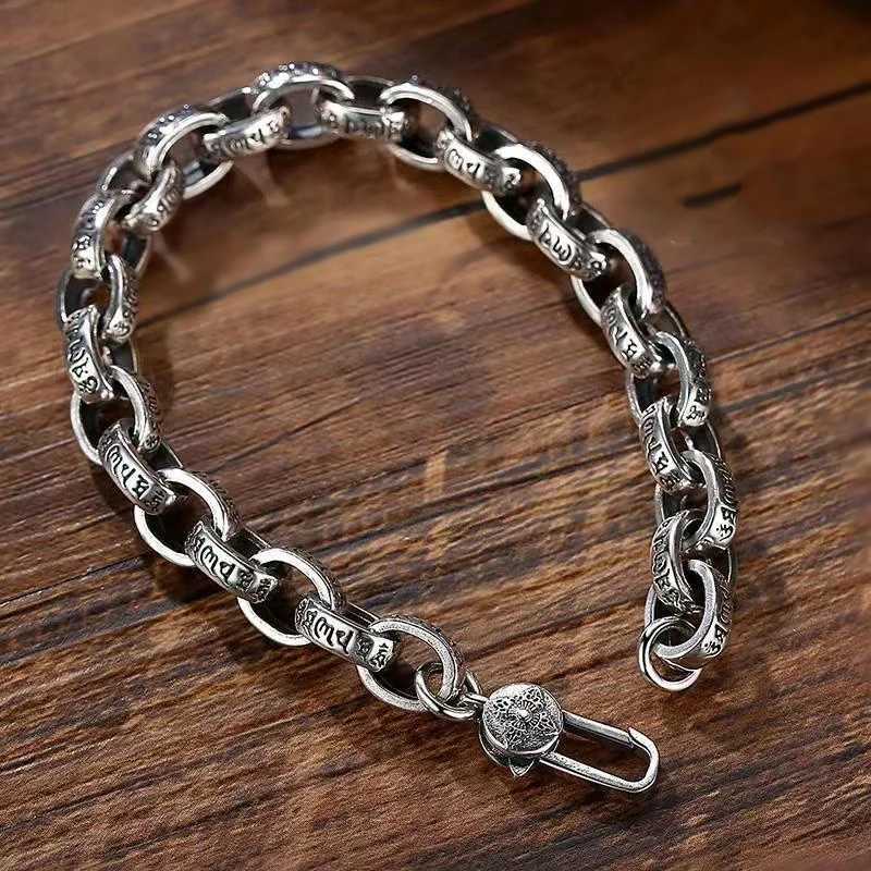 2023 Factory Price High Quality S925 Sterling Silver New Six-Character Mantra Bracelet Men Women Retro Trend Jewelry Gift W251206