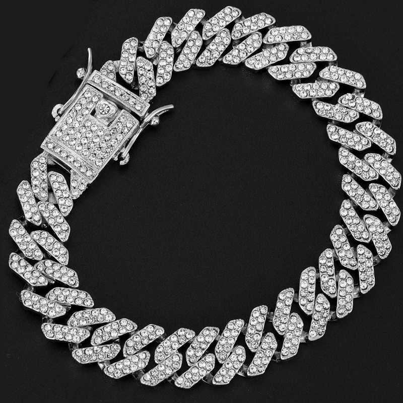 Hip Hop 13MM Rhinestones Prong Iced Out Cuban Link Chain Bracelet Men Women Gold Color Bling Butterfly Cuban Bracelet Jewelry A W251206