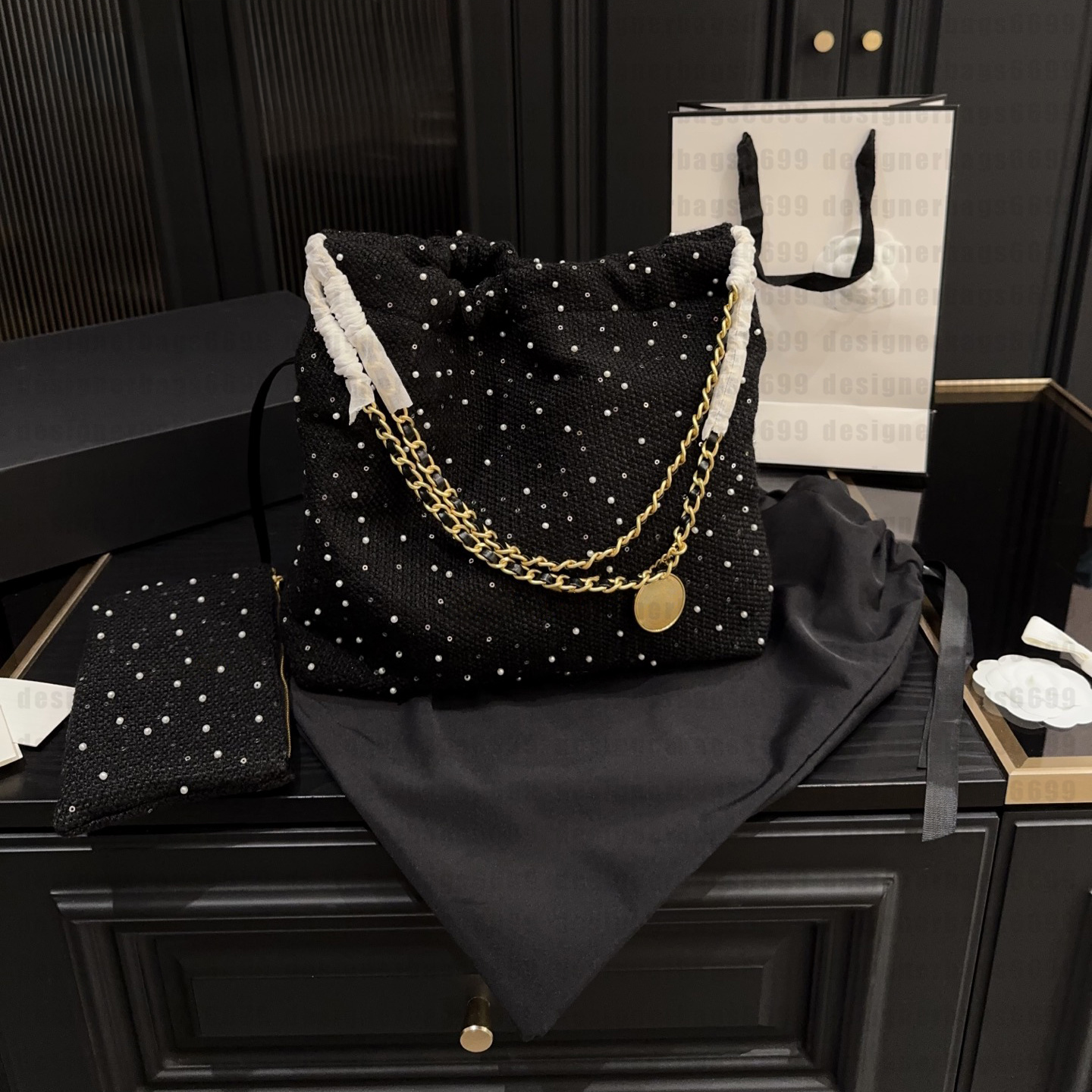 Mirror Quality Designer 22 Handbag Quilted Tote Bags for Women Shopping Bag Luxury Bucket Purse Shoulder Bag cowboy woolen trash bag