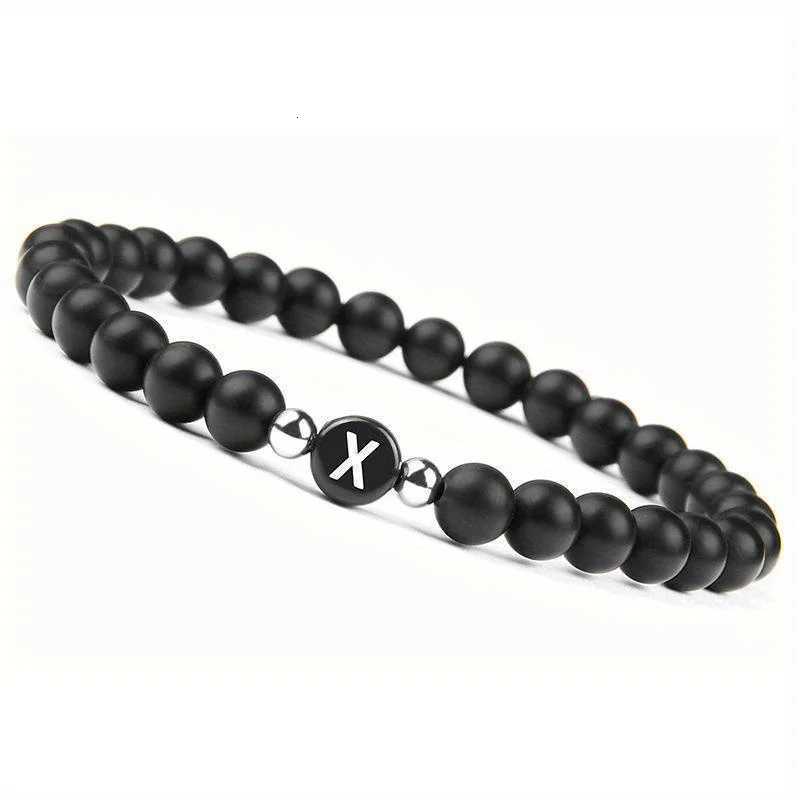 Initial Bracelet for Men and Woman Black Onyx 6mm Beads Bracelet with Letter Relationship Jewelry for Couples Alphabet bracelet W251206