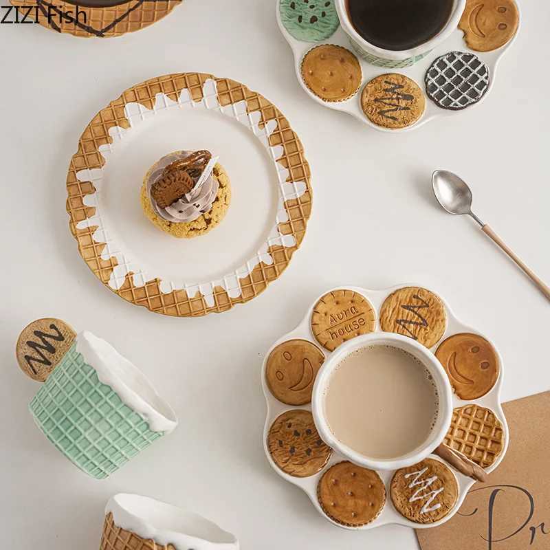 Creative Cookie Water Cup Cute Ceramic Mug Office Afternoon Tea Coffee Cup Home Breakfast Milk Cup Dessert Plate Drink Set M251206 - view 5