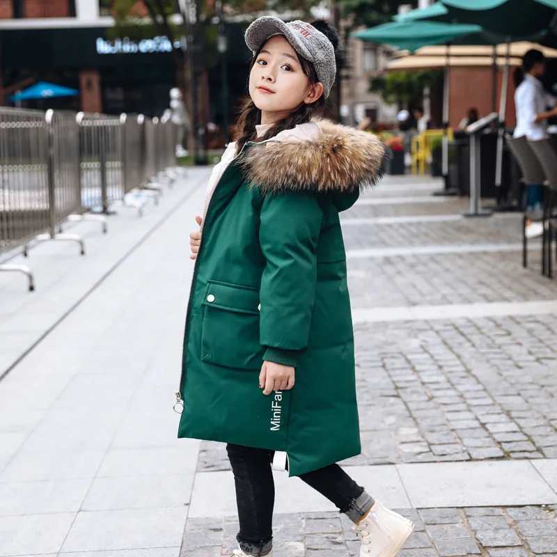 4-13 Year Teen Girls Winter Jacket Fashion Fur Collar Hooded Long Coat For Girls Parka Overcoat Thicken Warm Childrens ClothingW251206