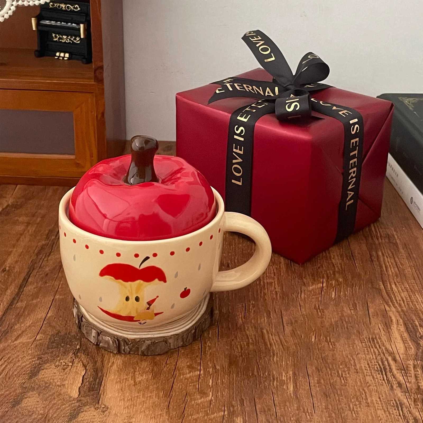 Christmas Apple Ceramic Cup Milk Fufu Couple Water Cup Girls Mug with Lid Spoon Coffee Cup Breakfast Cup Gift M251206 - view 7