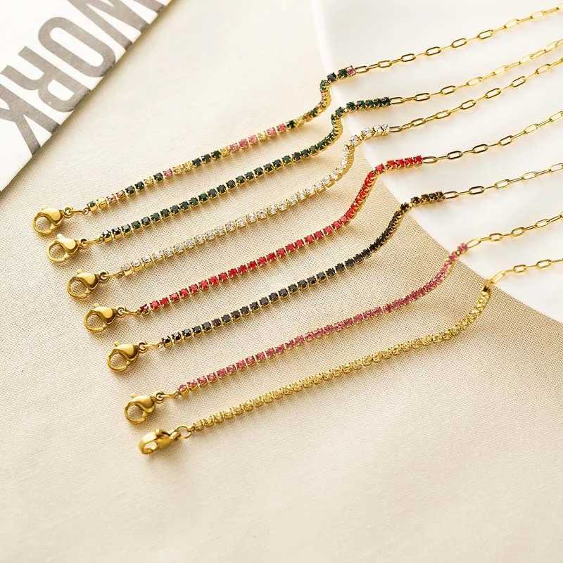 Luxury Colorful Cubic Zirconia Tennis Bracelets For Women Girls Stainless Steel Gold Color Splicing Chain Bracelet Jewelry Gifts W251206