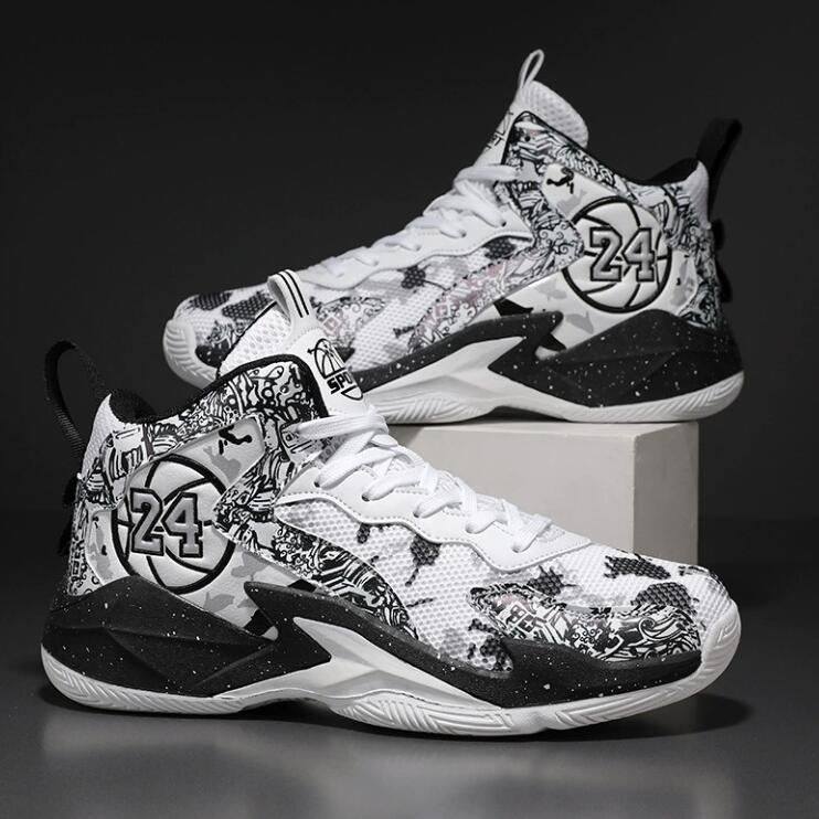 Top mesh basketball sneakers Men's fashionable high comfortable non slip lace up durable sports shoes suitable for men's outdoor activities 